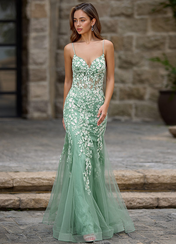 Dentelle Verde Claro Vestido de fiesta de sirena image1