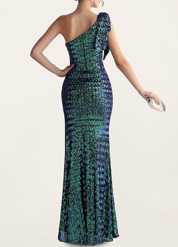 back More Than Words Green Sequin One Shoulder Maxi Dress
