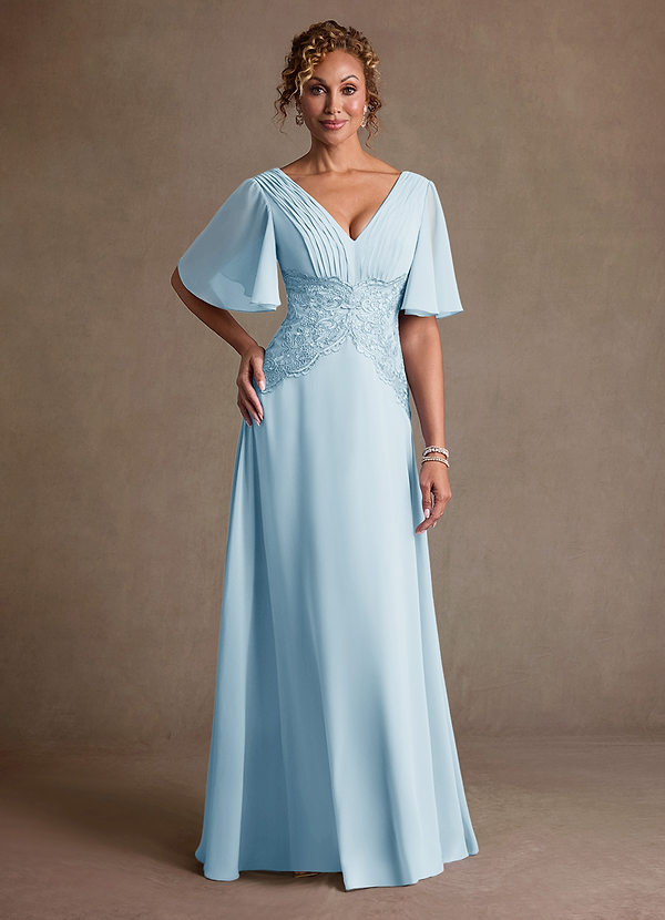 Azazie Milliat Vestidos de Madre de la Novia Vestido de Azul Cielo de Gasa de Corte en A con Encaje image1