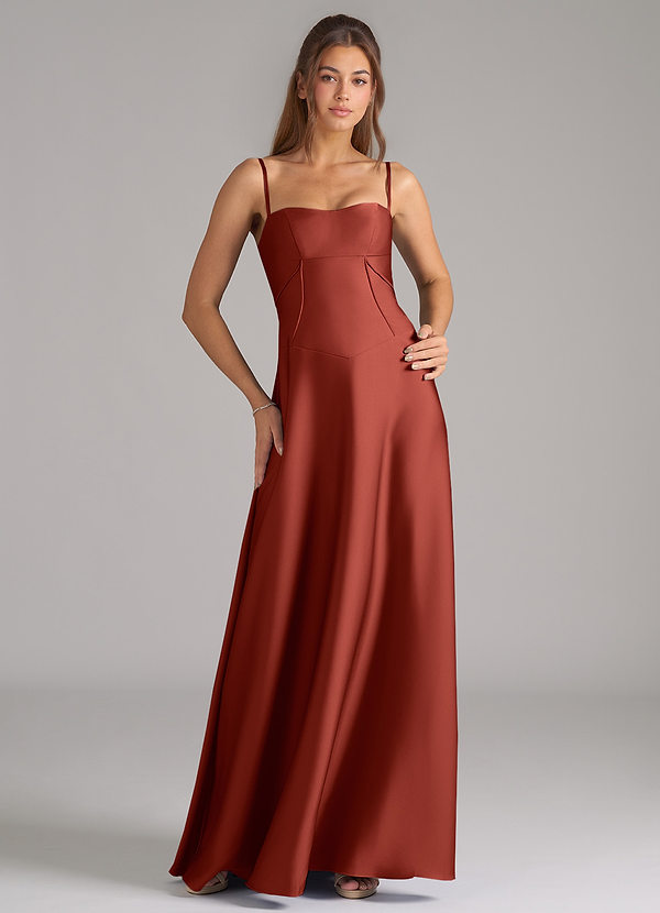 Azazie Valentine Suknie dla druhen Linia A Gorset Satyna elastyczna Do ziemi Sukienka image1