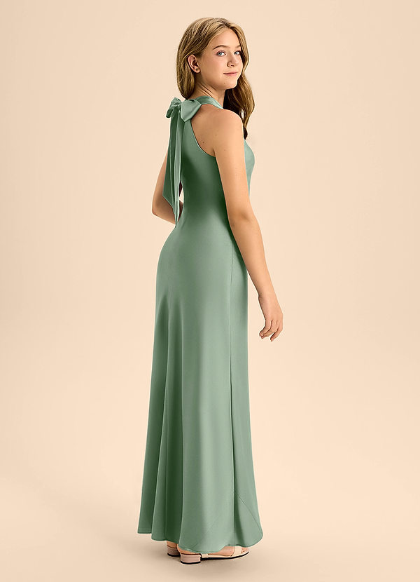 Azazie Doretta Junior Matcha A-Line Pleated Stretch Satin Dress image1