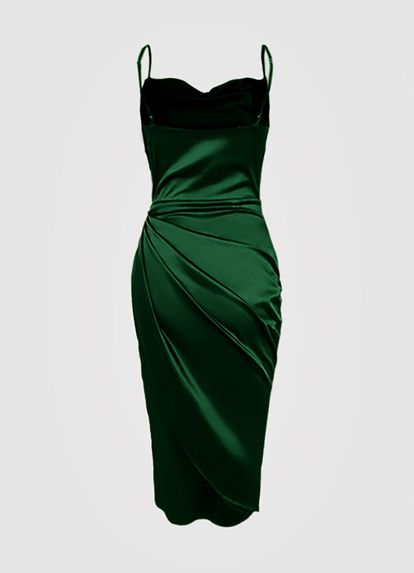 back Robe Émeraude Sombre Longueur Midi en Satin