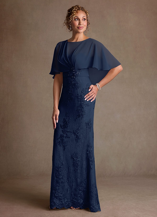 Azazie Amrita Mother of the Brides Dresses Dark Navy Mermaid Lace Chiffon Dress image1