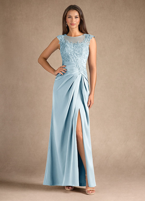 Azazie Santa Barbara Vestidos de Madre de la Novia Vestido de Azul Cielo de Satén Elástico de Recto con Plisado image1