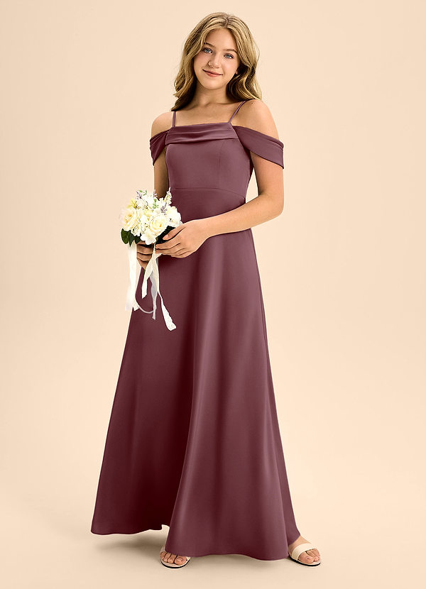 Azazie Anselie Junior Vestido de Sangrado de Satén Elástico de Corte En A con Vestidos sin tirantes image1