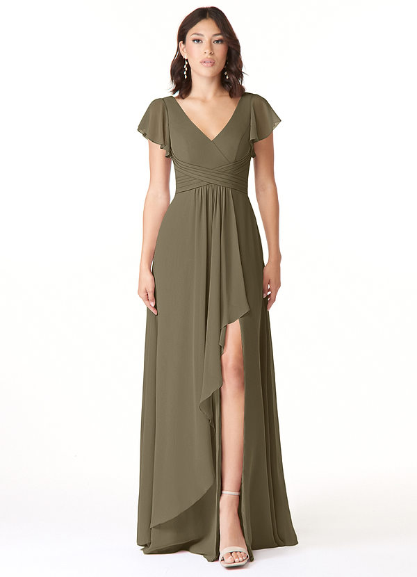 Azazie Omari Bridesmaid Dresses Willow Green A-Line Chiffon Dress image1