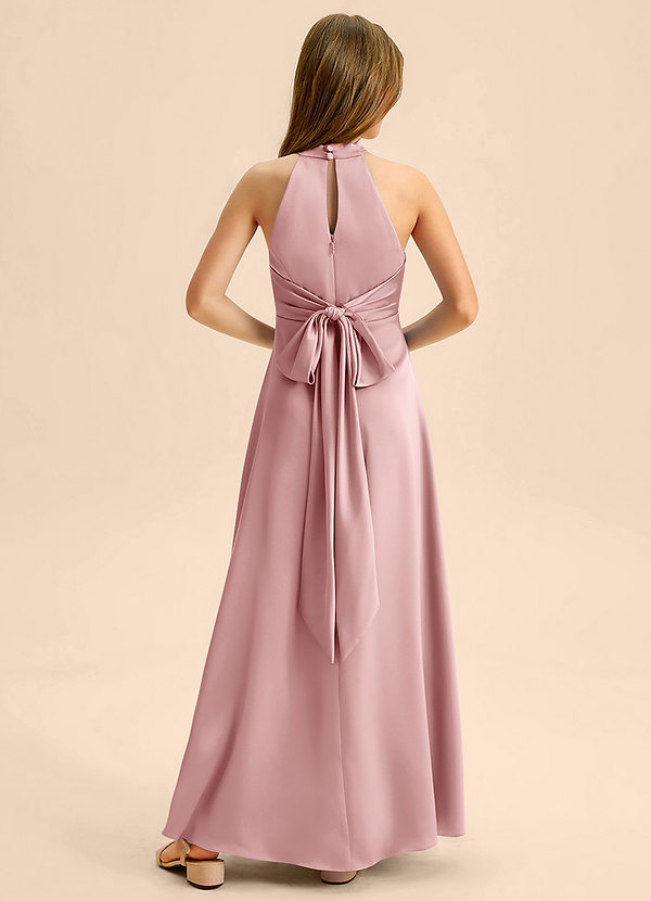 Azazie Beah Junior Dusty Rose A-Line Pleated Stretch Satin Dress image1