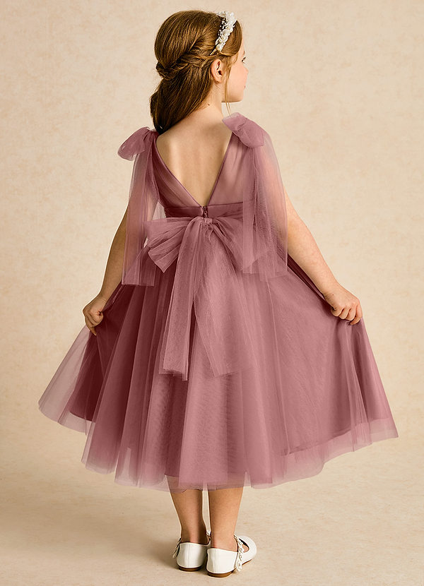 Azazie Dori Robes de Fillette d'Honneur Robe Trapèze en Tulle Rayé Rose Du Désert image1