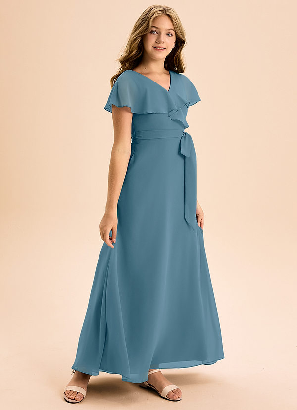 Azazie Lainey Junior Abito A-Line in Chiffon Con Tasche Bermuda image1