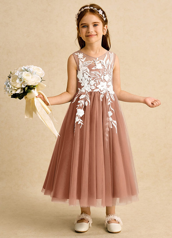 Azazie Sundae Flower Girl Dresses Bronzer Ball-Gown Lace Dress image1