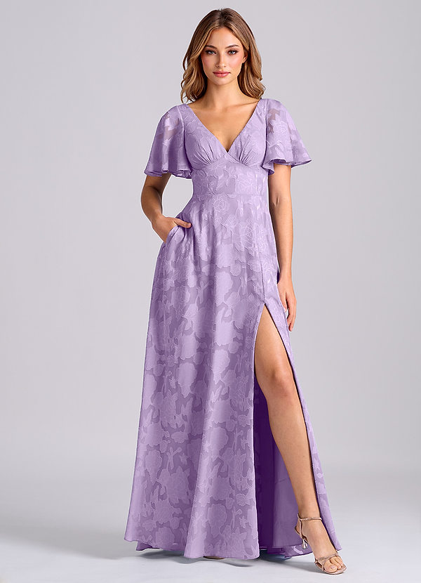 Azazie Kimber Suknie dla druhen Linia A z kieszeniami Kwiatowe wypalenie Do ziemi Sukienka image1