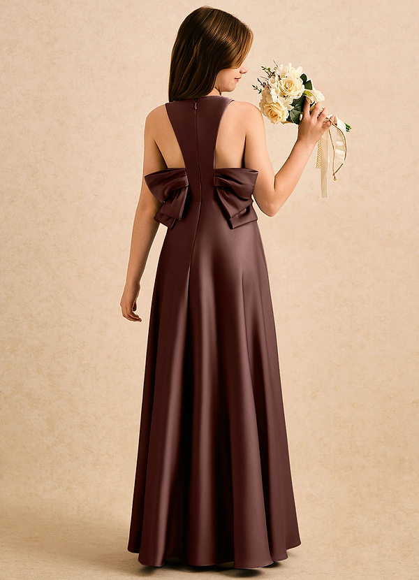 Azazie Nisha Girls Formal Sukienki dla dziewczynek sypiących kwiaty Linia A Pofałdowany Satyna elastyczna Długość podłogi Sukienka image1