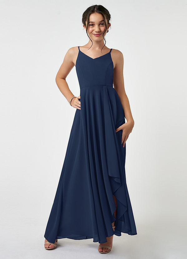 Azazie Collette Junior A-Linie Gestreift Chiffon Kleid Dunkelmarine image1