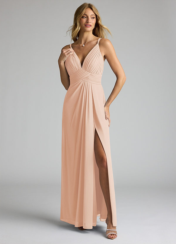 Azazie Maren Allure Bridesmaid Dresses English Rose A-Line V-Neck Lace Chiffon Dress image1