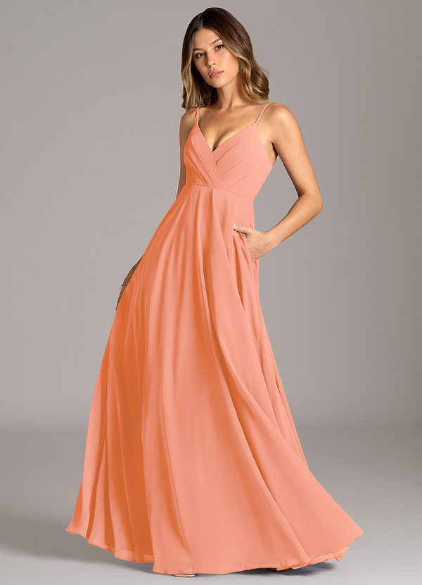 Azazie Amani Brautjungfernkleider A-Linie Plissee Chiffon Kleid Sonnenuntergang image1