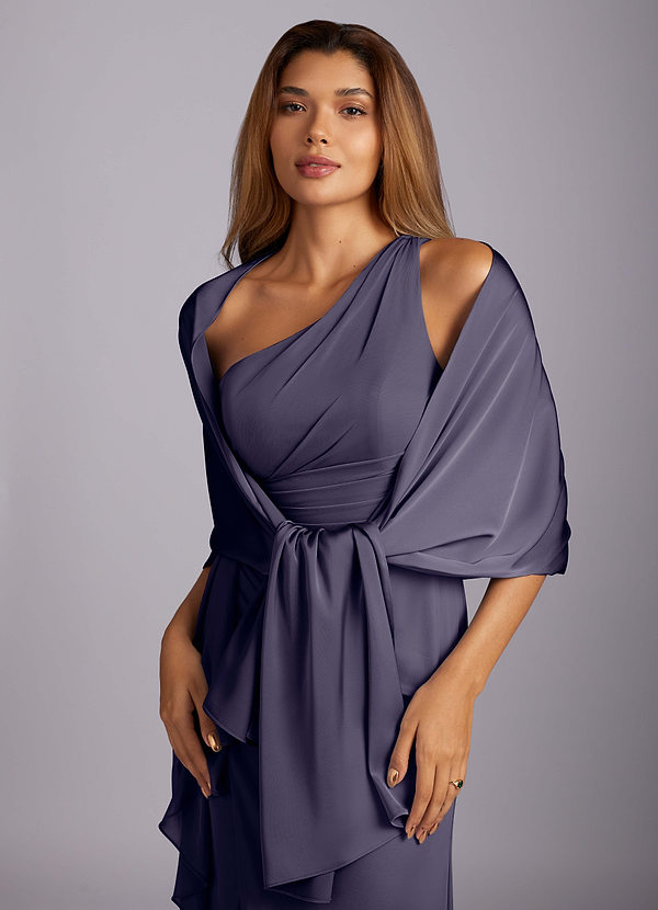 front Azazie Matching Color Aleena Stretch Satin Shawl