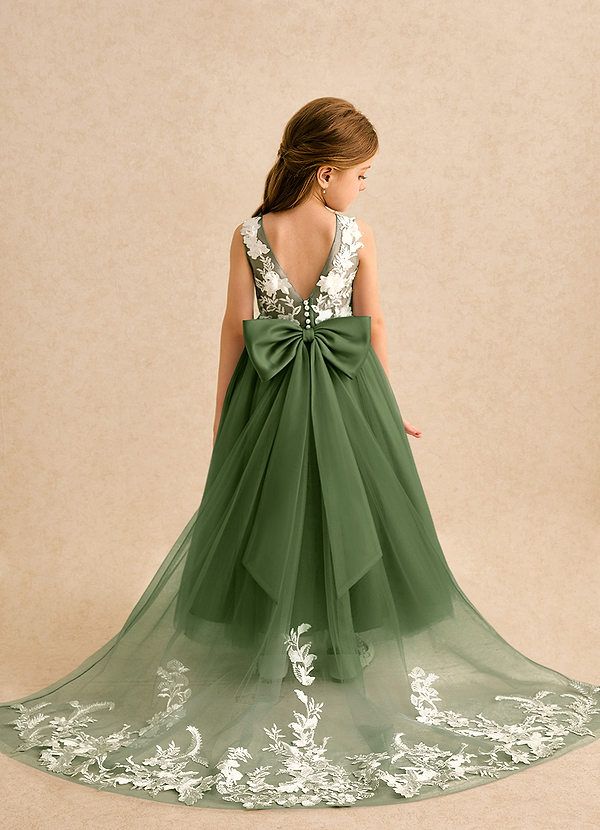 Azazie Mixie Bloemenmeisjes Jurken Baljurk Jurk van Kant Olijf image1