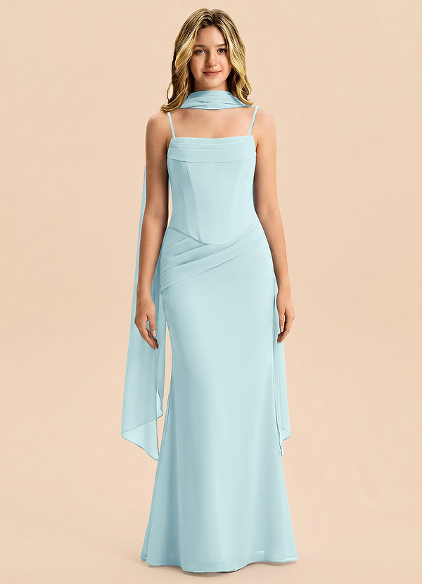 Azazie Sorrel Junior Meerjungfrau-Linie Plissee Chiffon Kleid Seegrün image1
