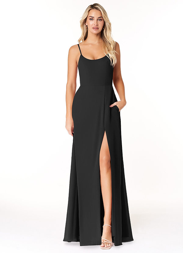 Azazie Moira Bridesmaid Dresses Black A-Line Scoop Chiffon Dress image1