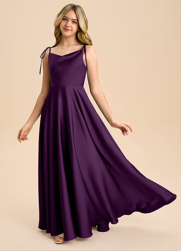 Azazie Popsy Junior A-Linie Schleifen Stretch-Satin Kleid Traube image1