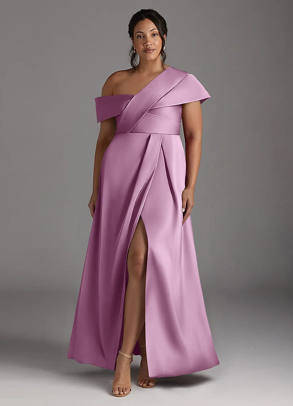 Azazie Milton Mother of the Brides Dresses Wisteria A-Line Pleated Stretch Satin Dress image1