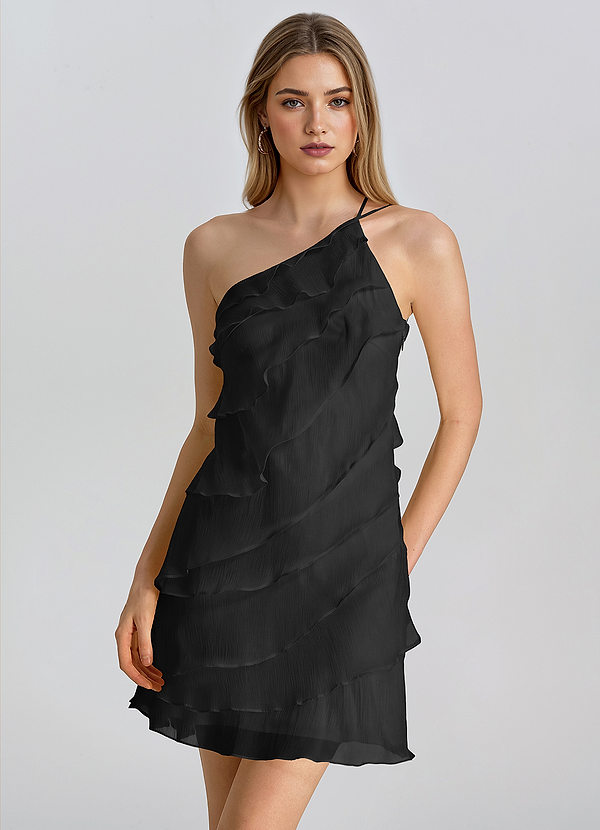 Solvayne Schwarz A-Linien-Minikleid aus Chiffon image1