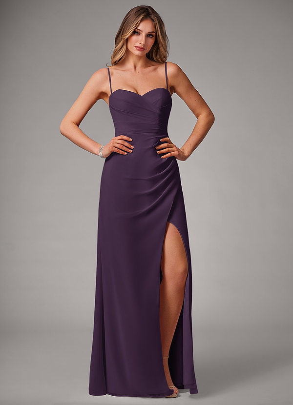 Azazie Haisley Brudtärneklänningar Klä av Tubklänning i Chiffong Av axeln Plommon Konvertibel image1