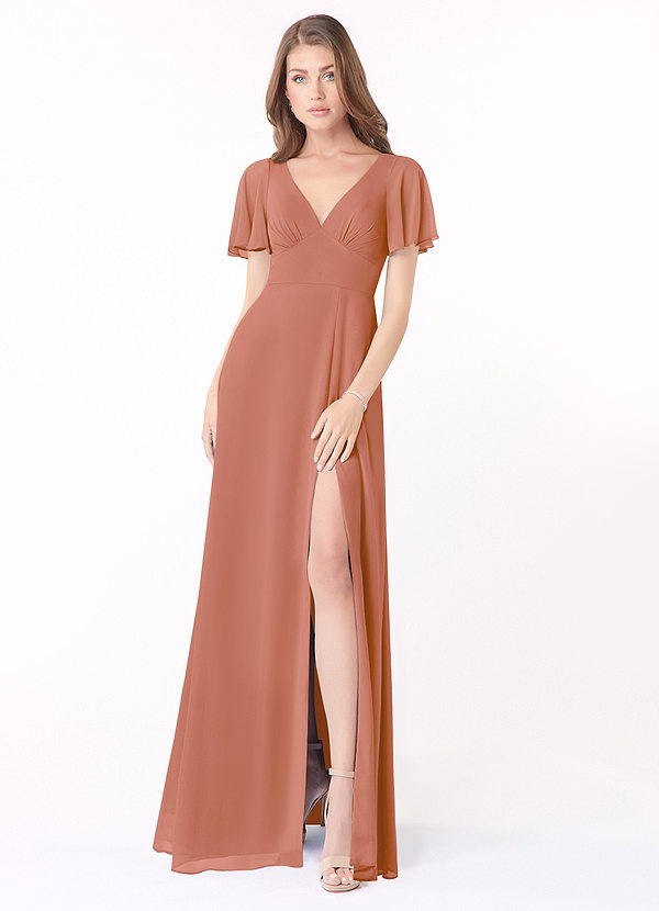 Azazie Kimber Bridesmaid Dresses MAI TAI A-Line Flounce Sleeve Chiffon Dress image1