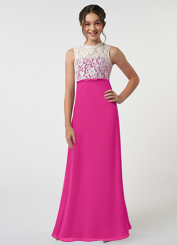 Azazie Rana A-Line Lace Chiffon Floor-Length Junior Bridesmaid Dress image1