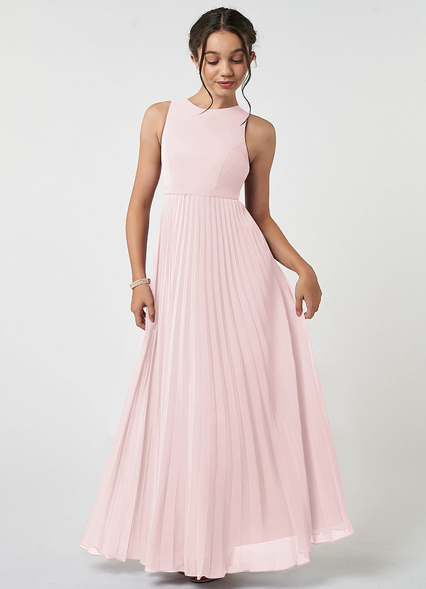 Azazie Lindie Junior Blushing Pink A-Line Pleated Chiffon Dress image1