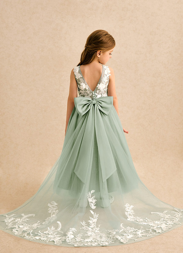 Azazie Mixie Flower Girl Dresses Dusty Sage Ball-Gown Lace Dress image1