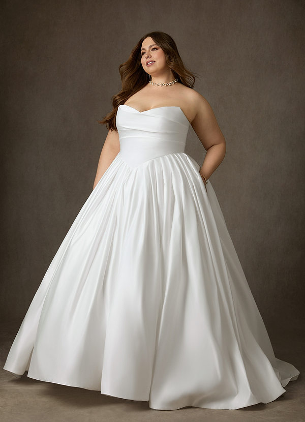 Azazie Celestia Bröllopsklänningar Klä av Balklänning i Matt satäng Axelbandslös Diamantvit image1