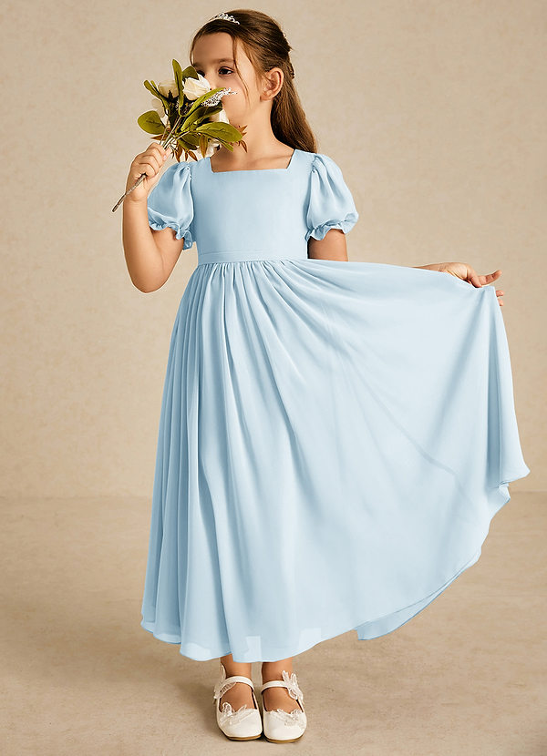 Azazie Joss Flower Girl Dresses Sky Blue A-Line with Sleeves Chiffon Dress image1