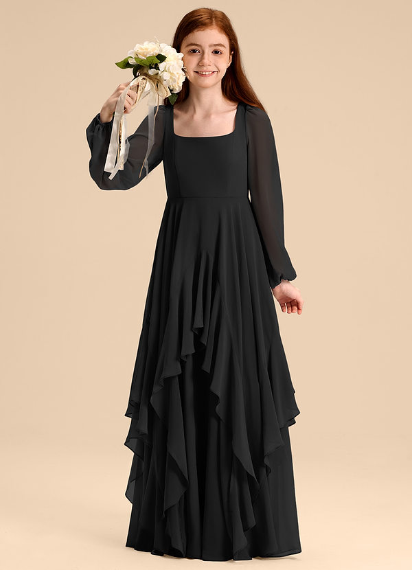 Azazie Clara Junior Abito A-Line in Chiffon Blusa Nero image1