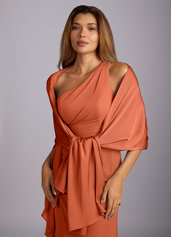 front Azazie Matching Color Aleena Stretch Satin Shawl