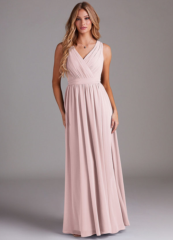 Azazie Kingsley Bridesmaid Dresses Blushing Pink A-Line Lace Chiffon Dress image1