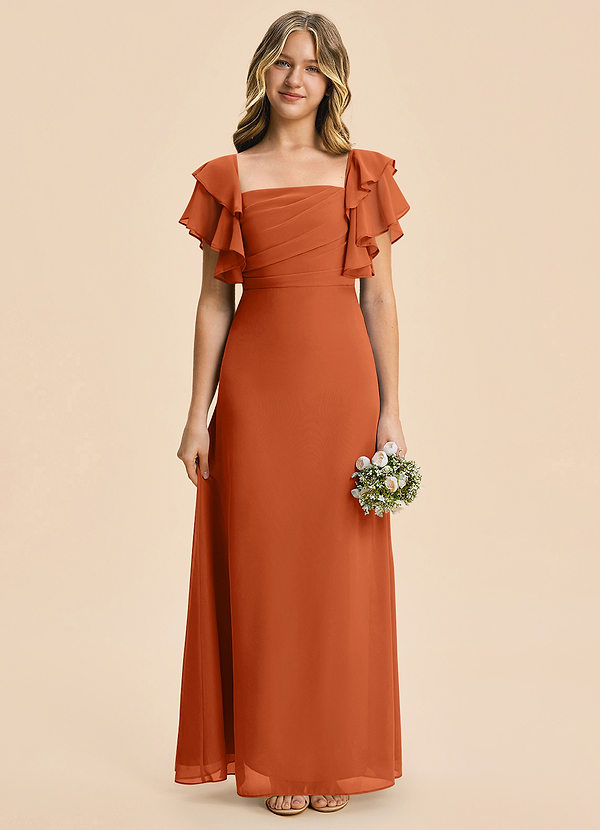 Azazie Jalynn Junior Burnt Orange A-Line Ruched Chiffon Dress image1