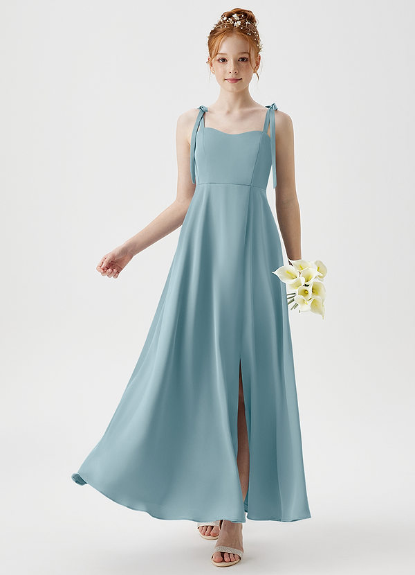 Azazie Rosey Junior A-Linie Herzausschnitt Stretch-Satin Kleid Stimmungsvolles Blau image1