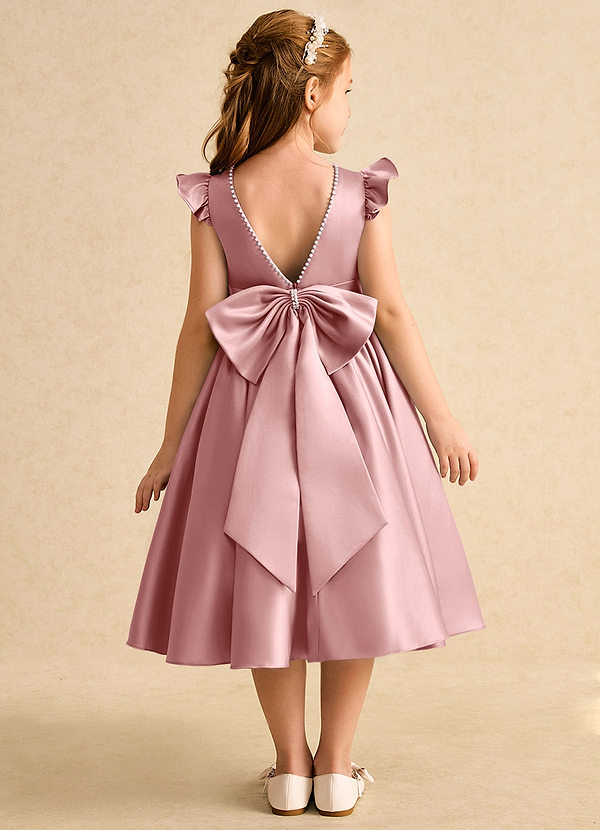 Azazie Dumpling Blumenkinder Kleider A-Linie Schleifen Matte Satin Kleid Altrosa image1