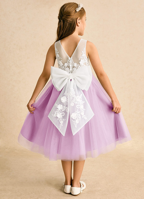 Azazie Lina Flower Girl Dresses Ivory Candy Pink Ball-Gown Lace Dress image1