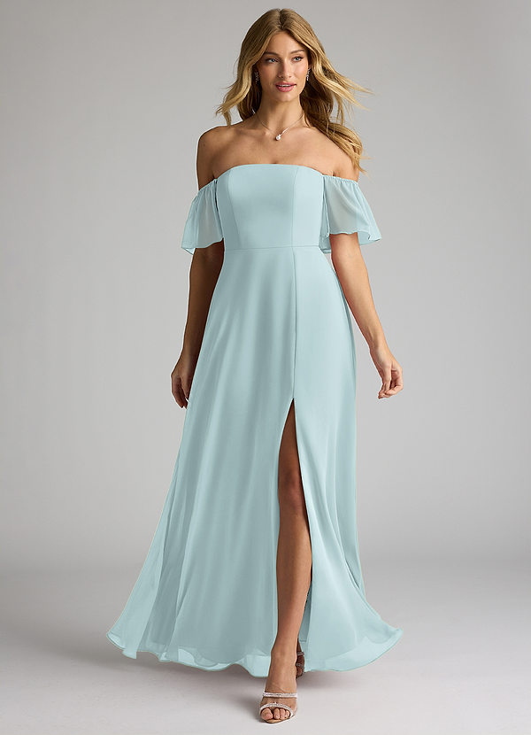 Azazie Sue Bridesmaid Dresses Mist A-Line Off the Shoulder Chiffon Convertible Dress image1