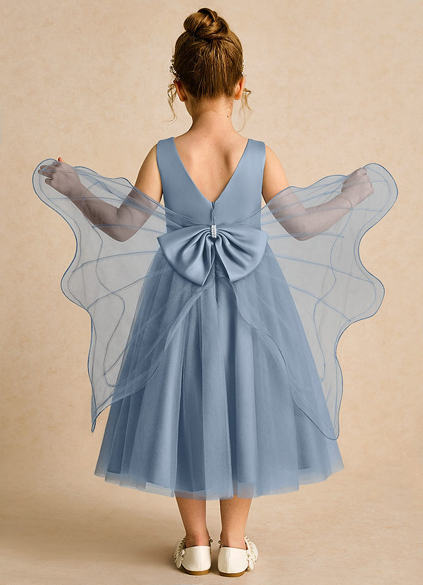 Azazie Pear Vestidos de Niña de Flores Vestido de Azul Polvoriento de Tul de Princesa con Lazo image1
