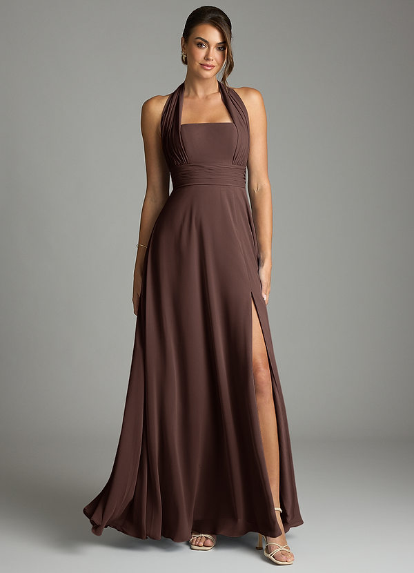 Azazie Tamira Bridesmaid Dresses Ganache A-Line Pleated Chiffon Convertible Dress image1