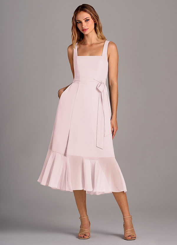 Azazie Deb Bridesmaid Dresses Blushing Pink A-Line with Pockets Chiffon Convertible Dress image1