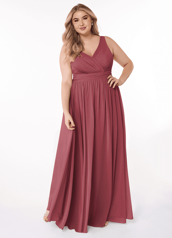 Azazie Kora Bridesmaid Dresses Merlot A-Line Pleated Chiffon Dress image1