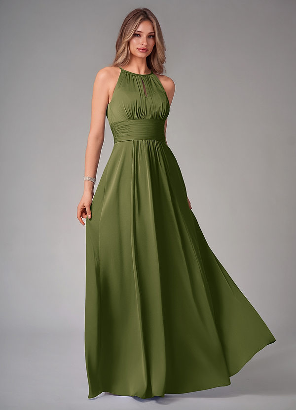 Bonnie Bridesmaid Dresses Bright Olive A-Line Pleated Stretch Satin Dress image1