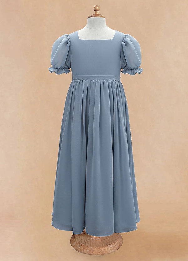 Azazie Joss Flower Girl Dresses Dusty Blue A-Line with Sleeves Chiffon Dress image1