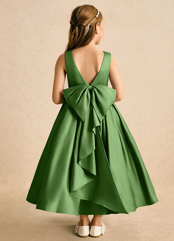 Azazie Cailee Flower Girl Dresses Basil Ball-Gown Pleated Matte Satin Dress image1