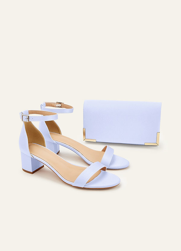 front Matching Color Matte Satin Block Heel Sandals & Envelope Clutch Set