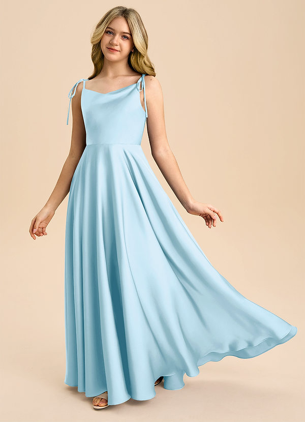 Azazie Popsy Junior Linia A Ukłon Satyna elastyczna Długość podłogi Młodsza druhna Sukienka image1